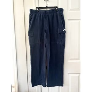 Nike Swoosh Navy Blue Y2K Vintage Wide Leg Cargo Sweatpants Baggy Grunge Large